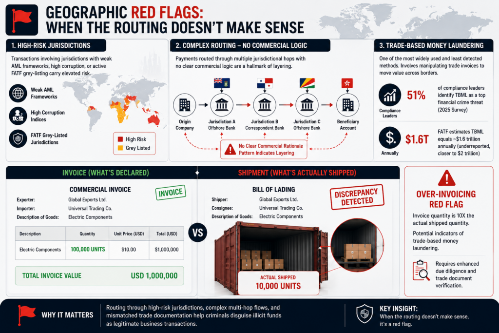 Geographic AML red flags when payment routing does not make sense